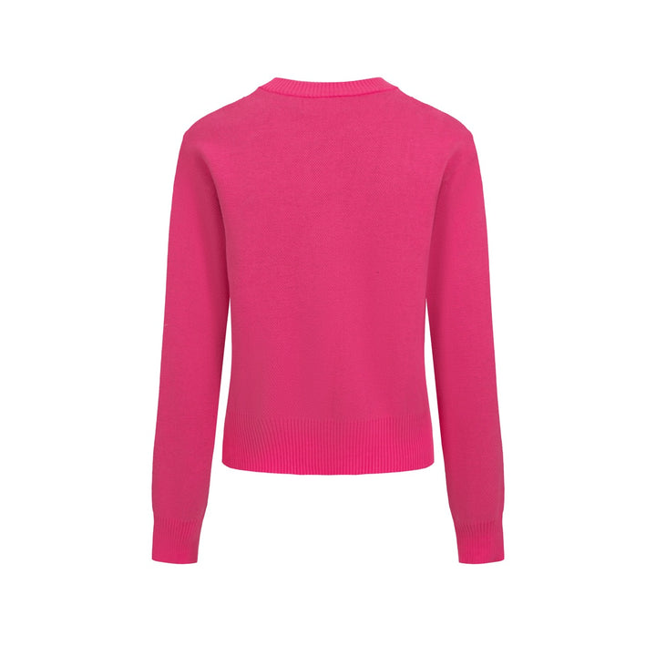 Women’s Pink Cat Sweater – Graphic Knit with Black Cats-Cropped Length