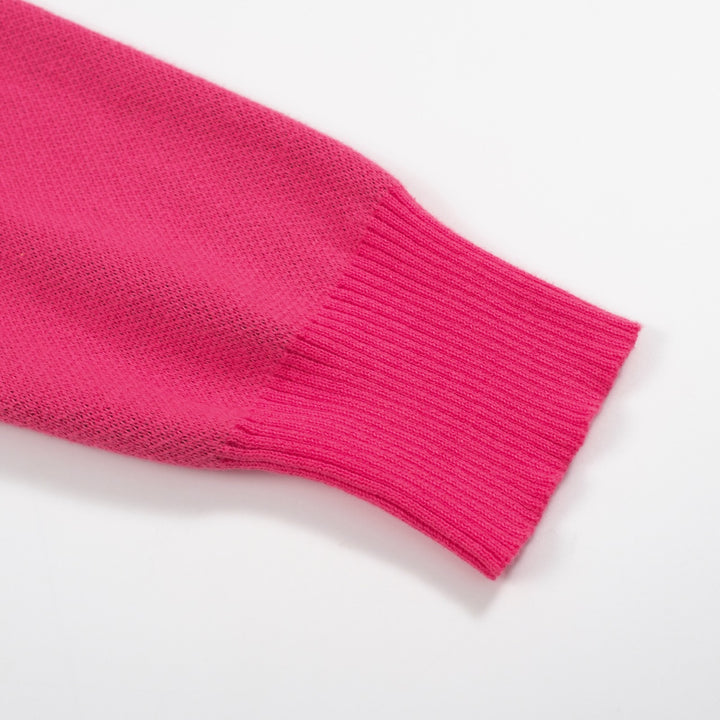 Women’s Pink Cat Sweater – Graphic Knit with Black Cats-Cropped Length