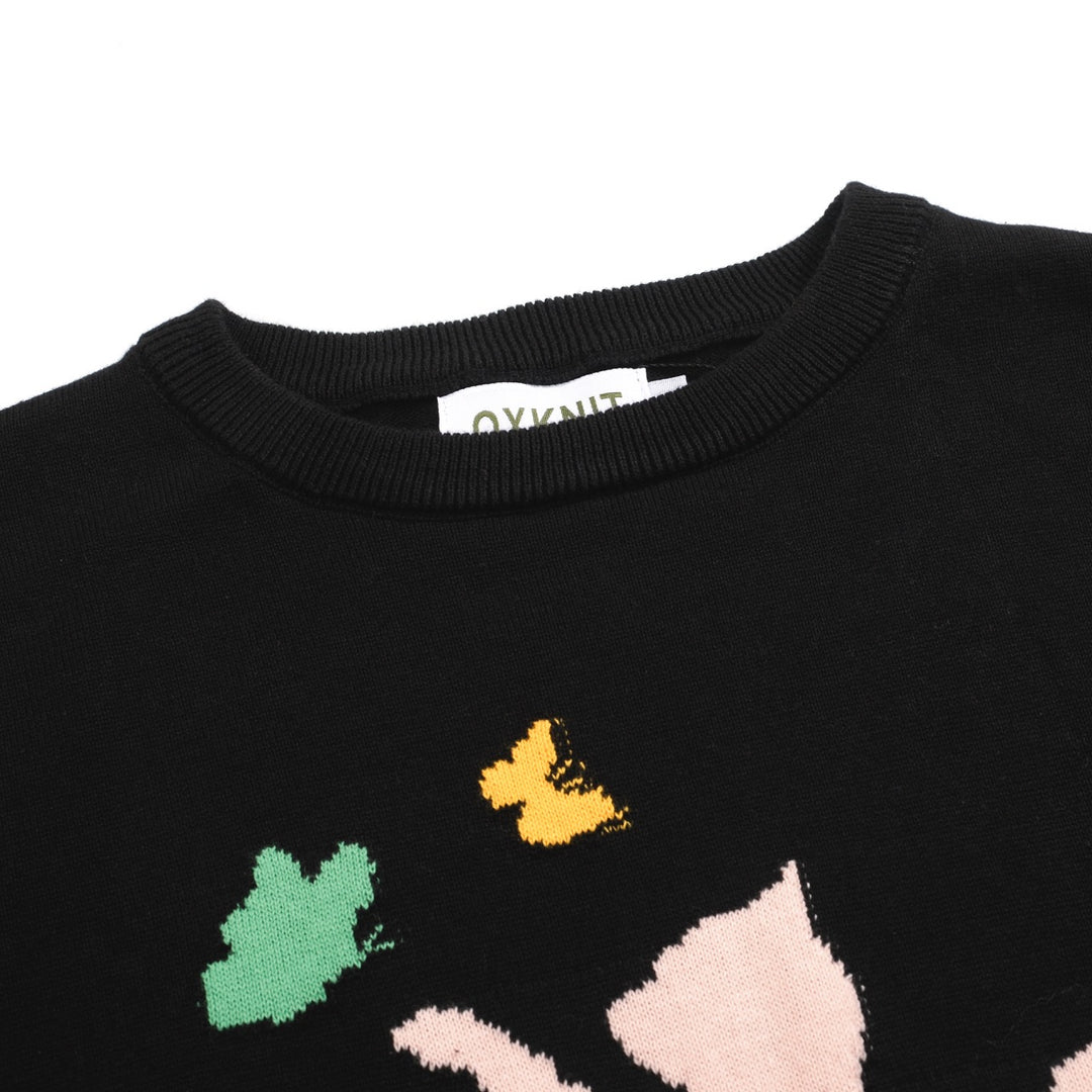 Women’s Black Sweater with Pink Cat & Butterflies – Vintage MOD Knit