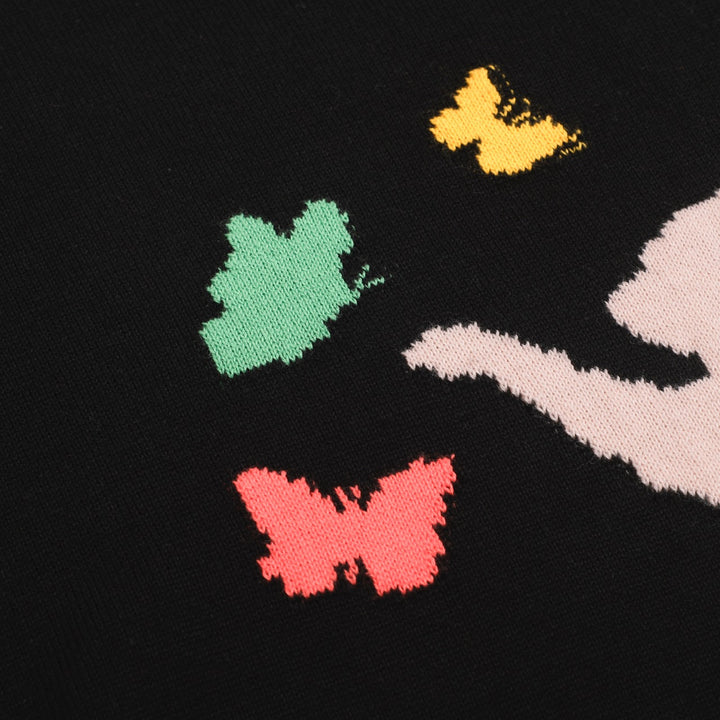 Women’s Black Sweater with Pink Cat & Butterflies – Vintage MOD Knit