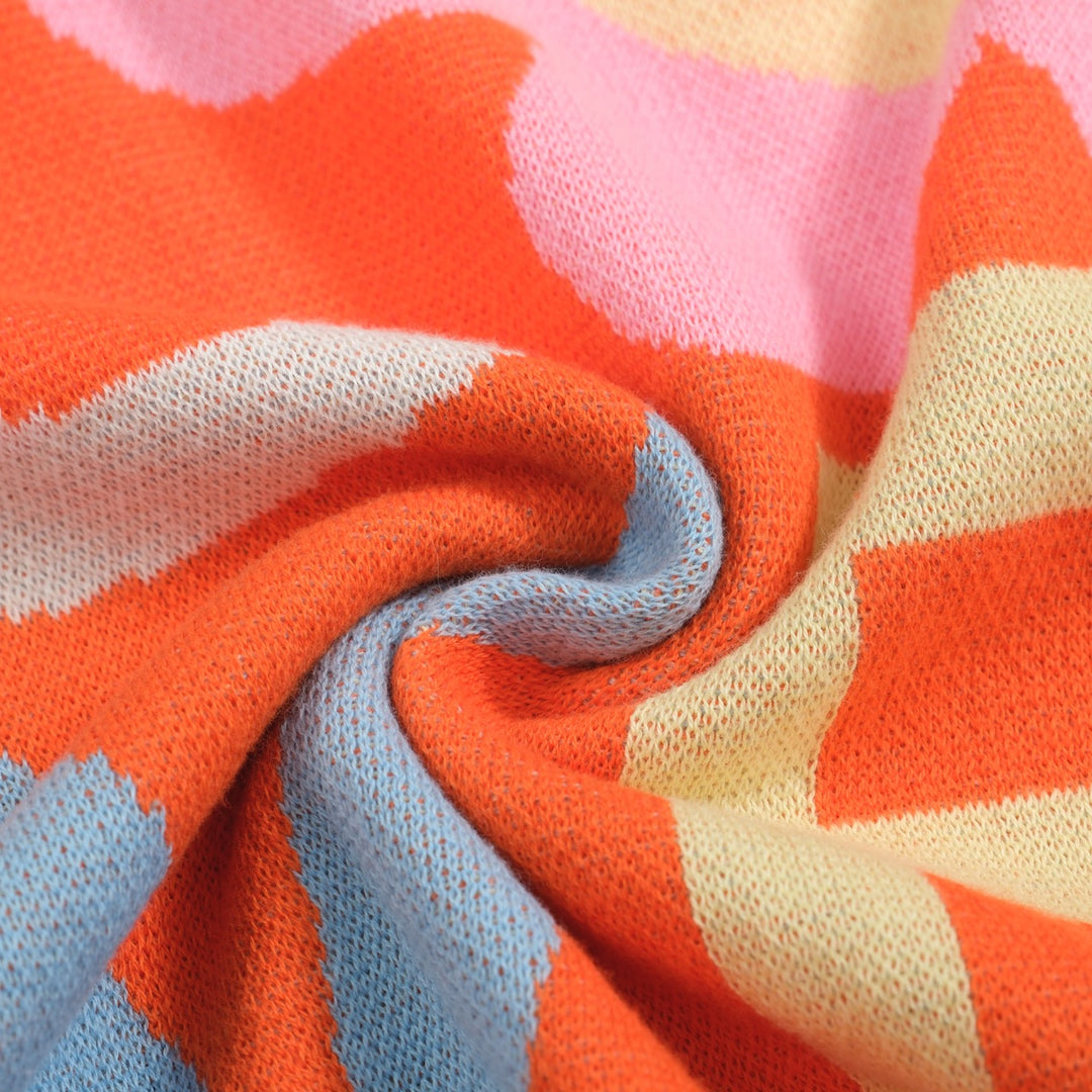 Women's Retro LOVE Floral Knit Tee – Orange-Cropped Length