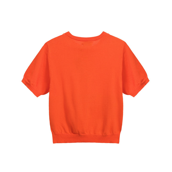 Women's Retro LOVE Floral Knit Tee – Orange-Cropped Length