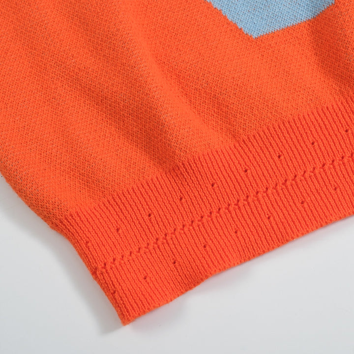 Women's Retro LOVE Floral Knit Tee – Orange-Cropped Length