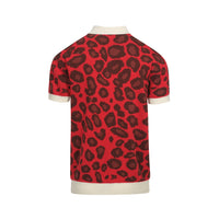 Men's Retro Knit Shirt – Vintage Red Leopard Button-Up Polo