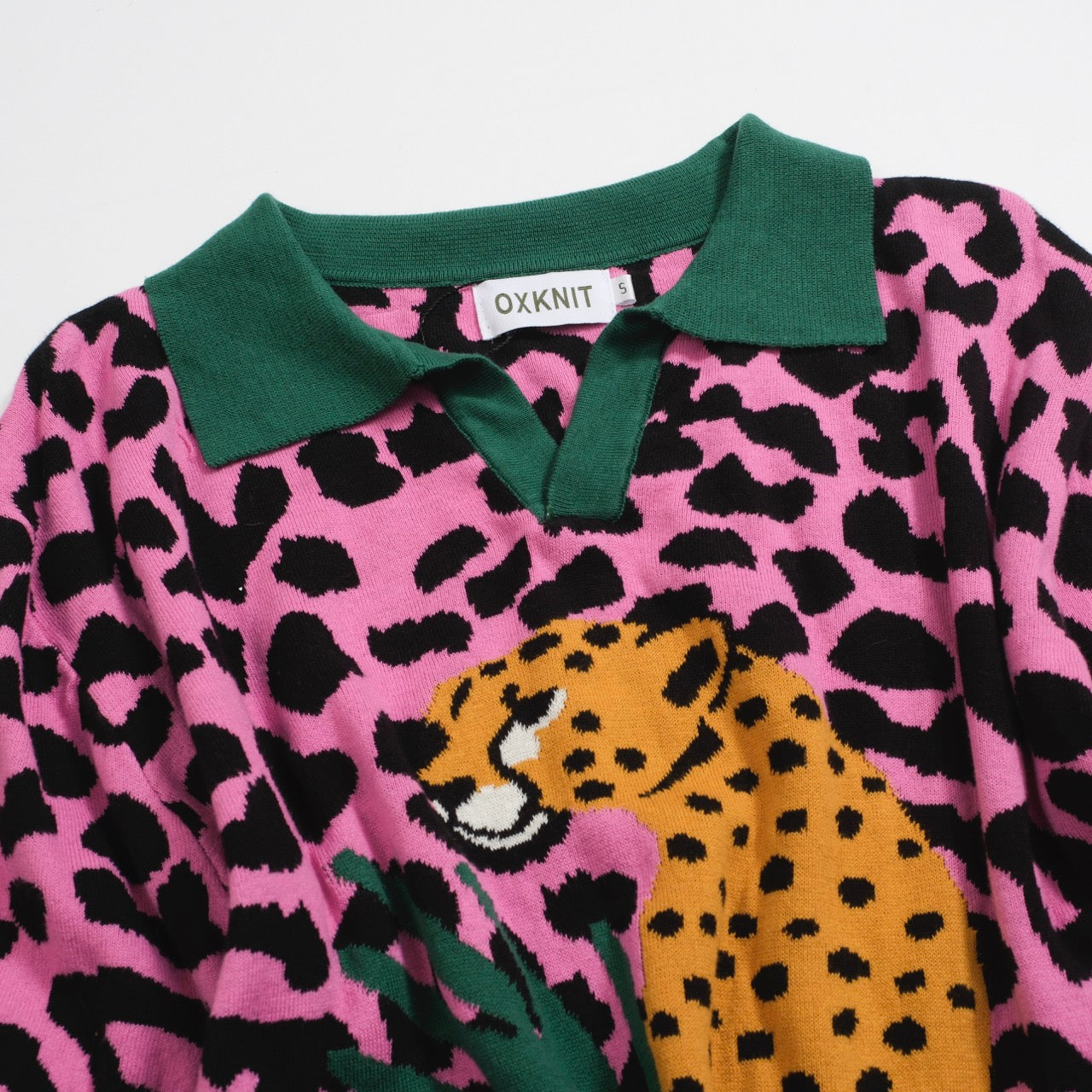 Men's Retro Knit Polo Shirt | Vintage Pink Leopard Print