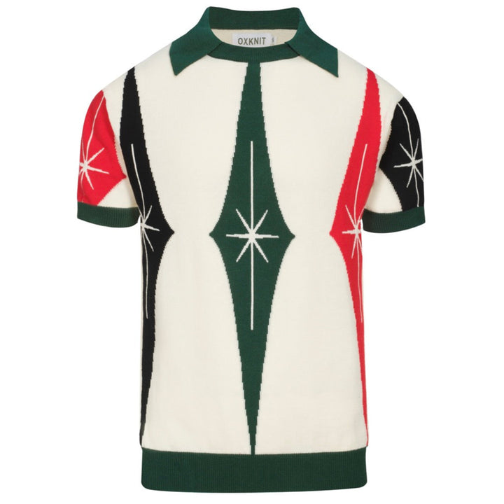 Men's green vintage knit crew neck polo shirt
