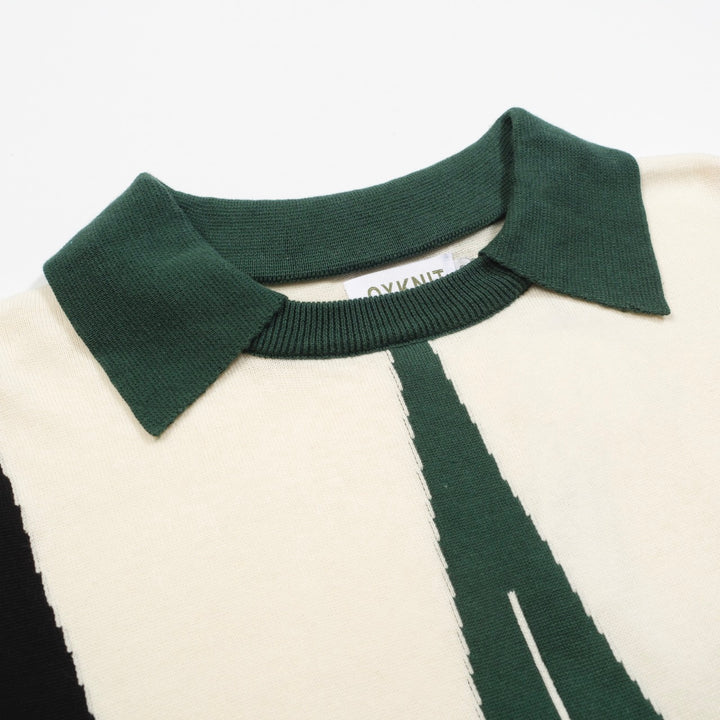 Men's green vintage knit crew neck polo shirt