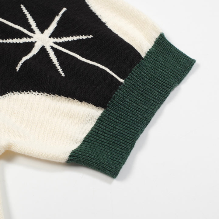 Men's green vintage knit crew neck polo shirt