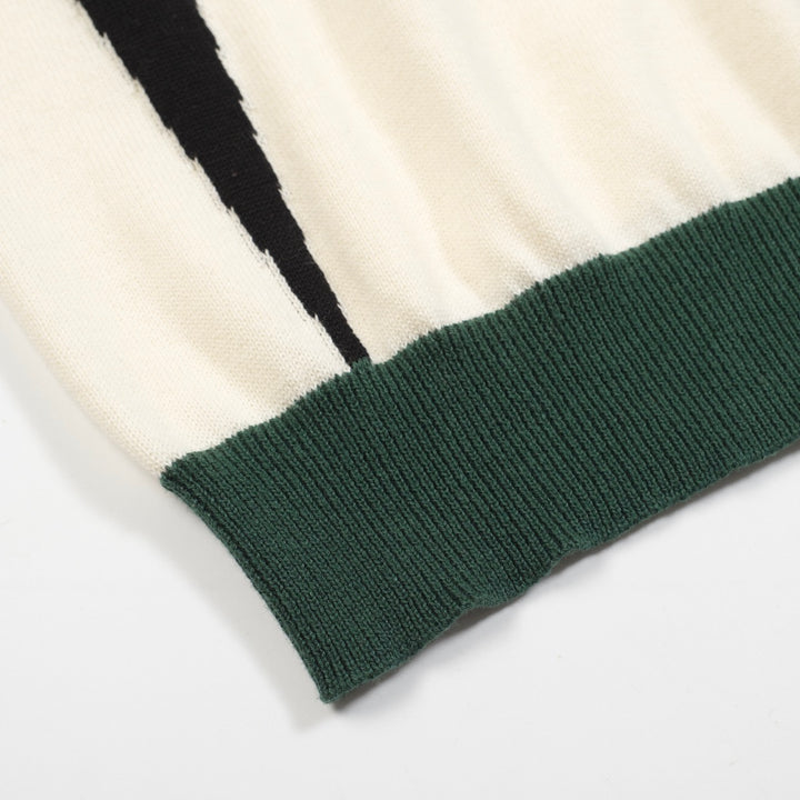 Men's green vintage knit crew neck polo shirt