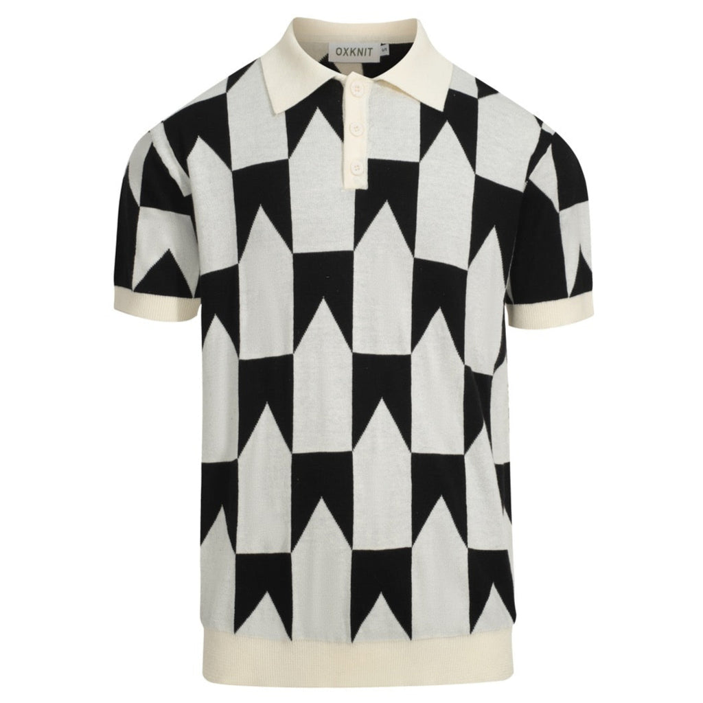 Men's Retro Knit Polo Shirt | Vintage Black & White
