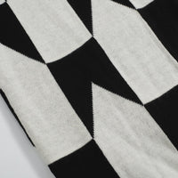 Men's Retro Knit Polo – Vintage Black & White Geometric Button-Up