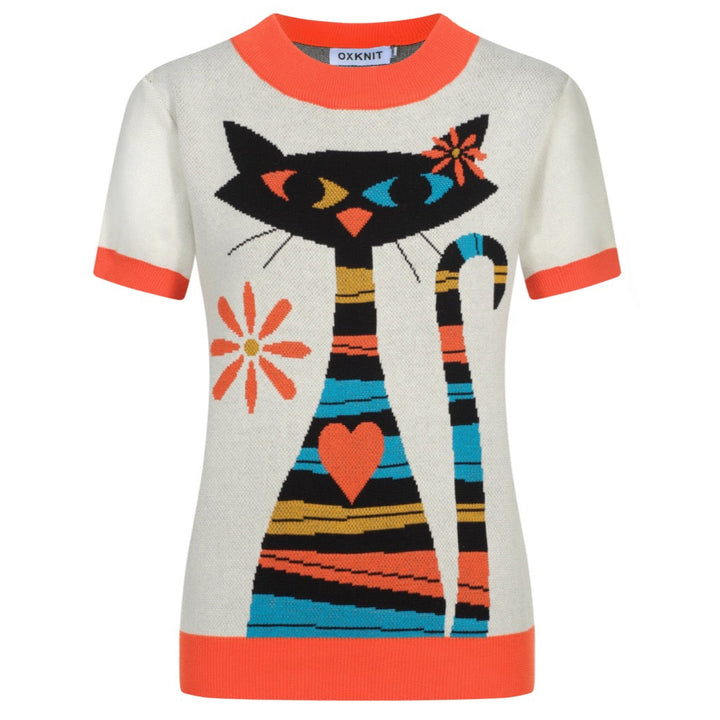Women's Retro Cat Graphic Knit Top – Vintage Vibes