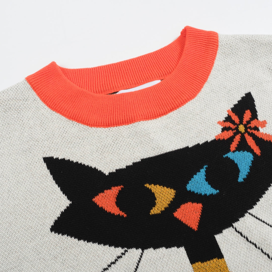 Women's Retro Cat Graphic Knit Top – Vintage Vibes