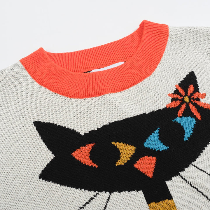 Women's Retro Cat Graphic Knit Top – Vintage Vibes