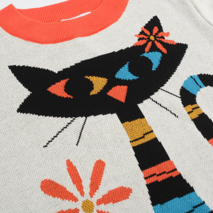 Women's Retro Cat Graphic Knit Top – Vintage Vibes