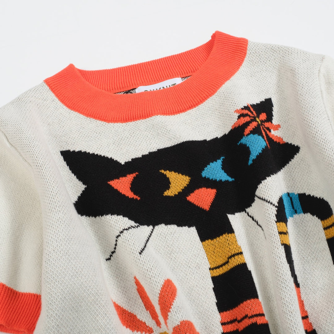 Women's Retro Cat Graphic Knit Top – Vintage Vibes