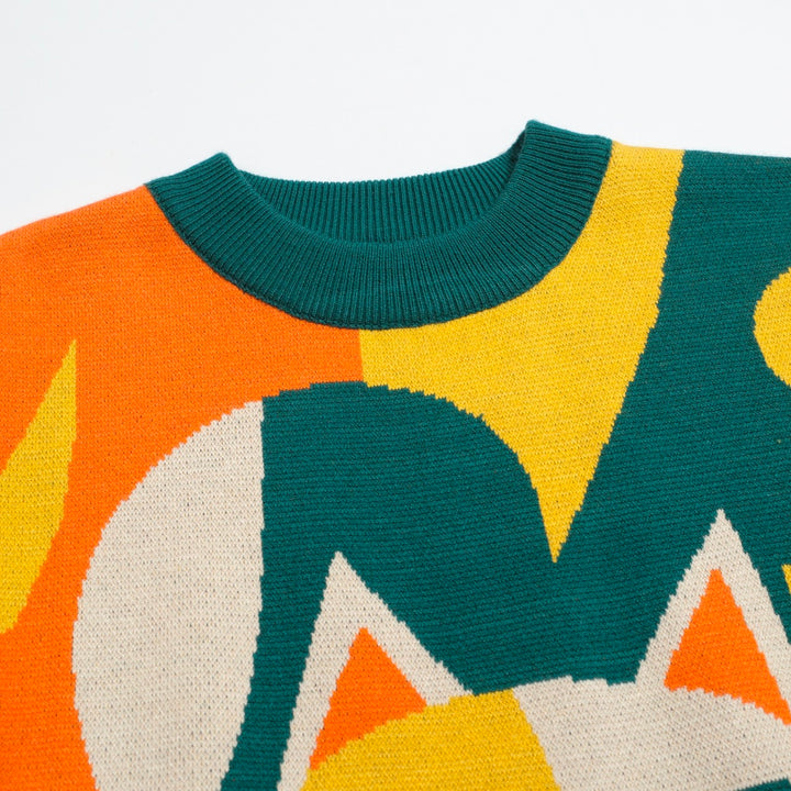 Women’s Retro Cat Art Knit Tee – Colorblock Mod Style