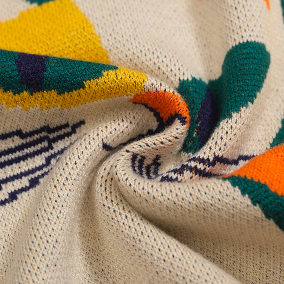 Women’s Retro Cat Art Knit Tee – Colorblock Mod Style