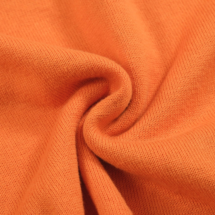 Women’s Orange Knit Tee – French Bulldog Graphic Colorblock Top-Cropped Length