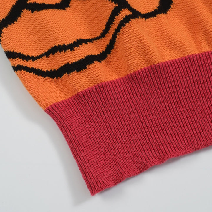Women’s Orange Knit Tee – French Bulldog Graphic Colorblock Top-Cropped Length