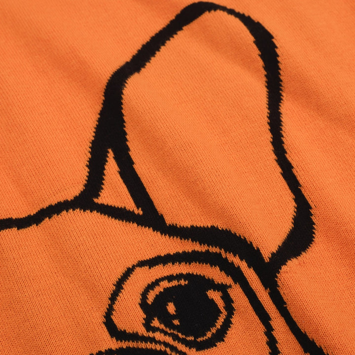 Women’s Orange Knit Tee – French Bulldog Graphic Colorblock Top-Cropped Length