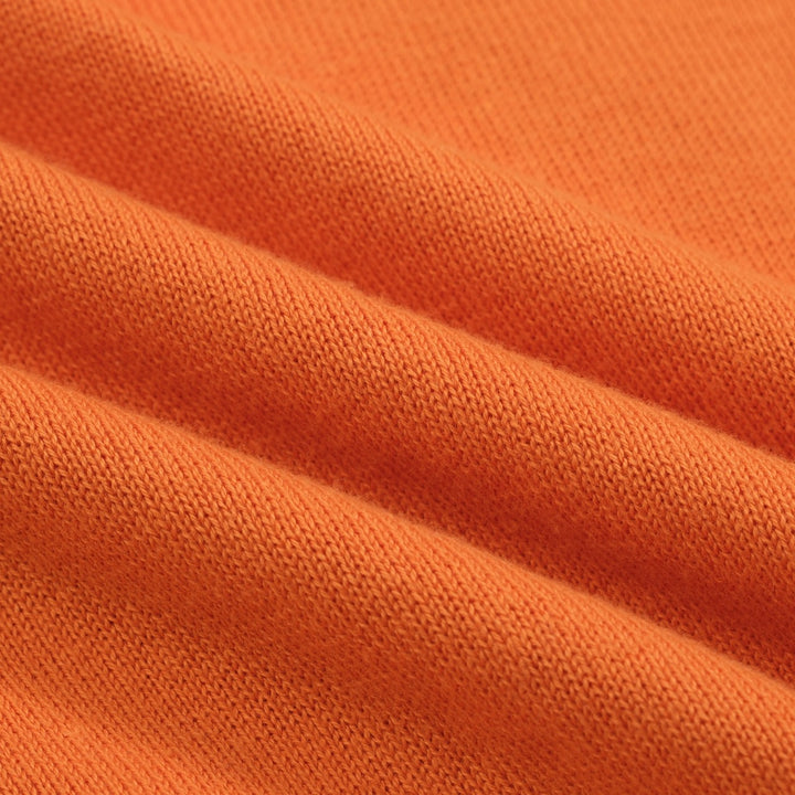 Women’s Orange Knit Tee – French Bulldog Graphic Colorblock Top-Cropped Length