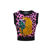 Women’s Pink Leopard Print Knit Set with Leopard and Plant Graphic