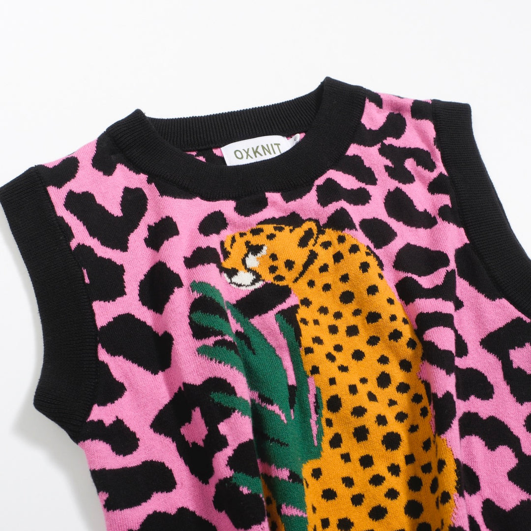 Set de falda Knit Knit Knit Skirt Knit Knit de Women's Rose Red Leopard Knit