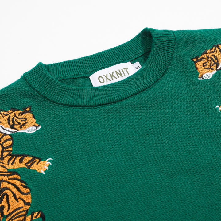 Grüne, gestickte Leoparden -Strickwege für Männer
