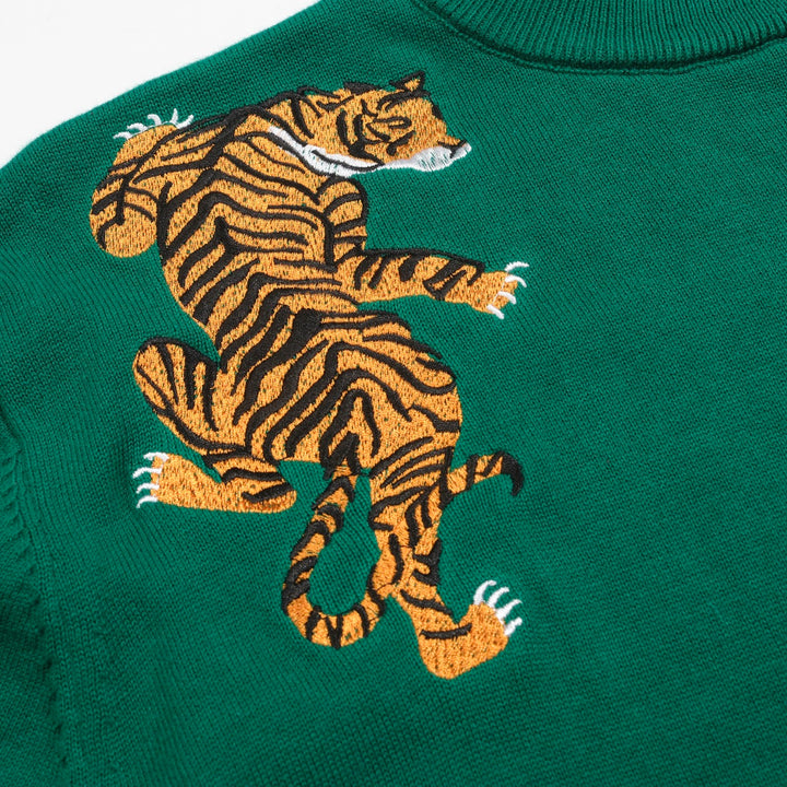 Grüne, gestickte Leoparden -Strickwege für Männer