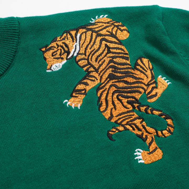 Grüne, gestickte Leoparden -Strickwege für Männer