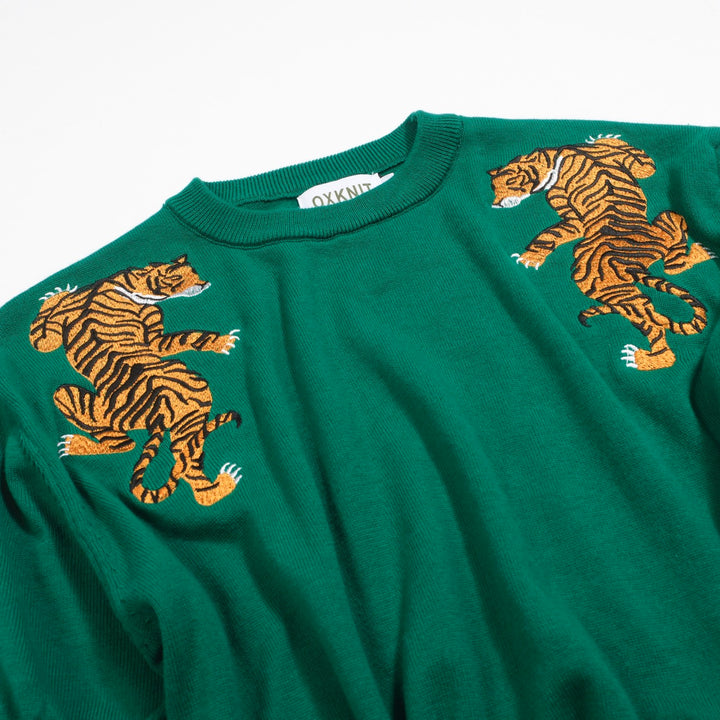 Grüne, gestickte Leoparden -Strickwege für Männer