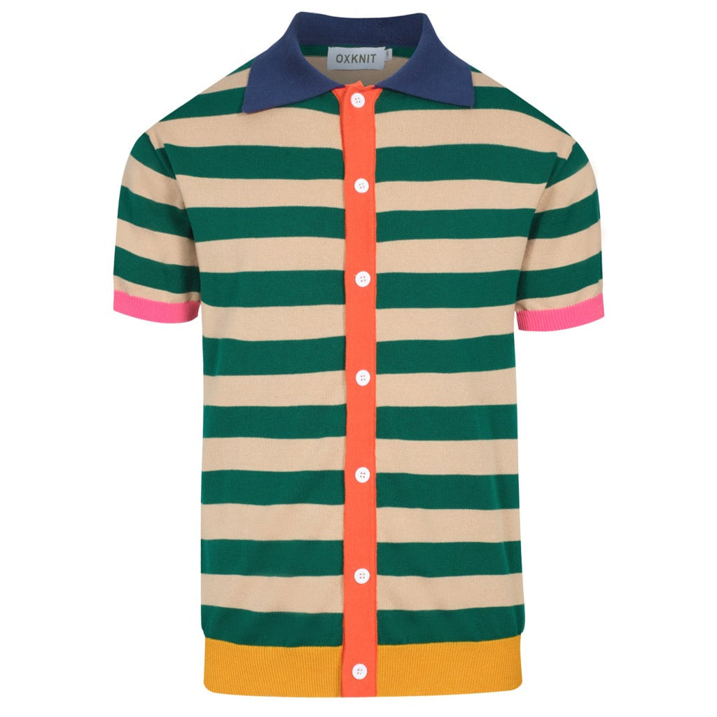 Men's Retro Knit Shirt | Vintage Green Striped Polo with Men's Retro Knit Shirt | Vintage Green Striped Polo with