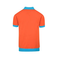 Men's Retro Knit Polo – Vintage Orange & Blue Geometric Button-Up
