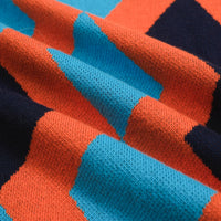 Men's Retro Knit Polo – Vintage Orange & Blue Geometric Button-Up