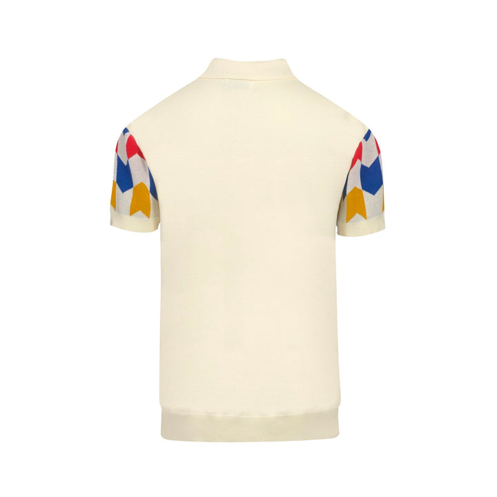 Men's white vintage jacquard V-neck knit polo
