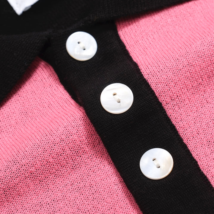 Men’s Retro Knit Shirt – Vintage Pink Button-Up Polo with Bird & Sunset Graphic