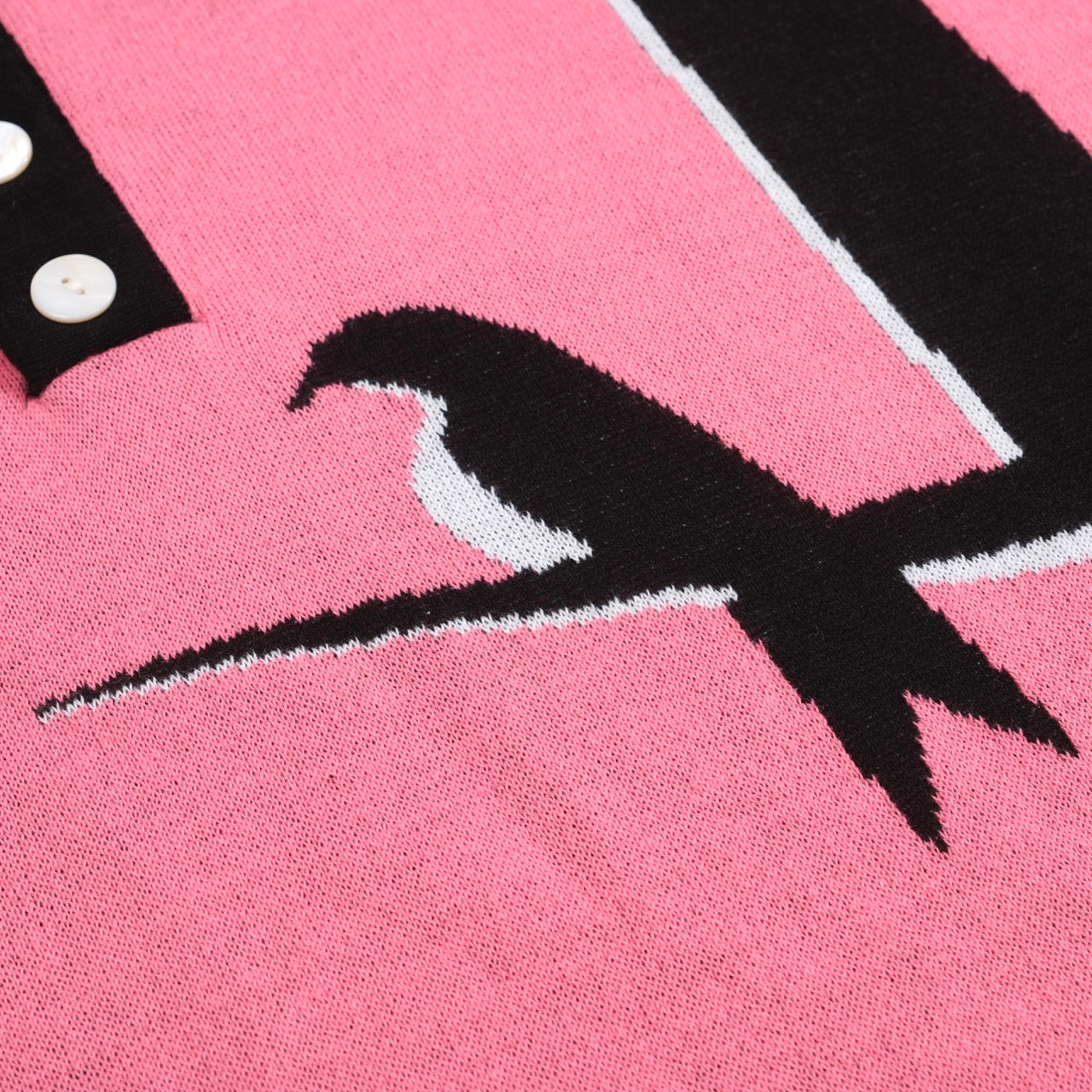 Men's Retro Knit Shirt | Vintage Pink Polo with Bird and
