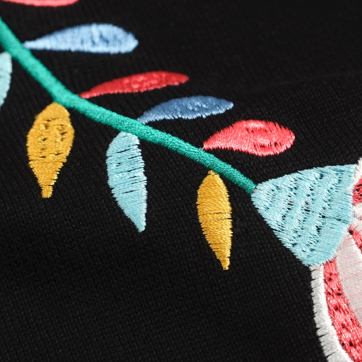 Women's black embroidered V-neck knitwear