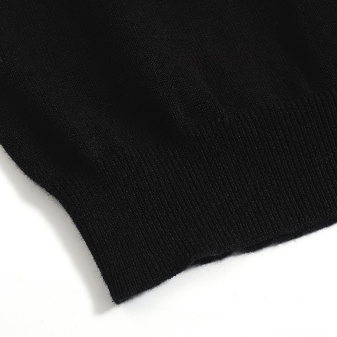 Women's black embroidered V-neck knitwear