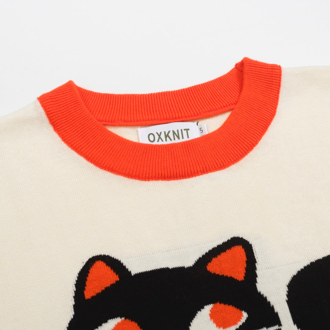 Women's Retro Cat & Daisy Knit Top – Orange
