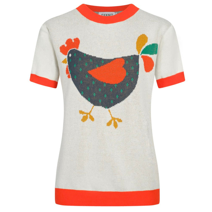 Women's white rooster jacquard knitwear