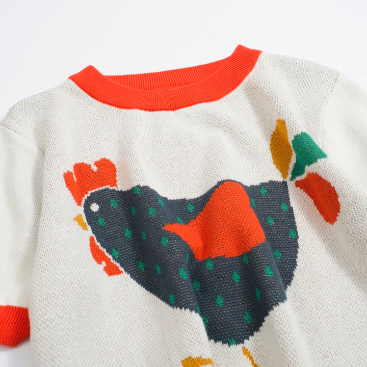 Women's white rooster jacquard knitwear