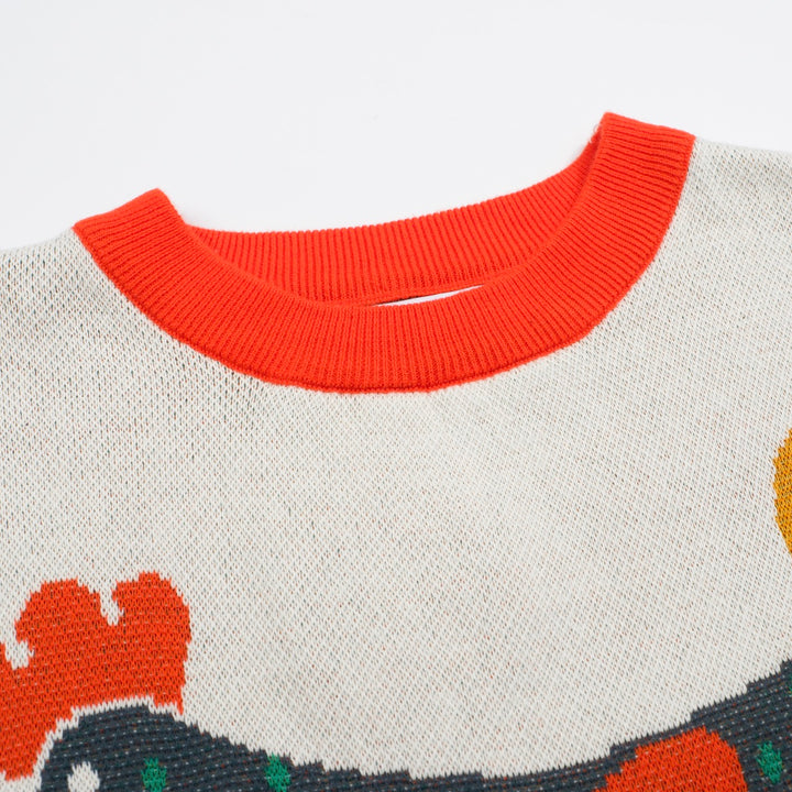 Women's white rooster jacquard knitwear