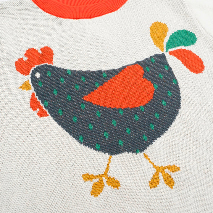Women's white rooster jacquard knitwear