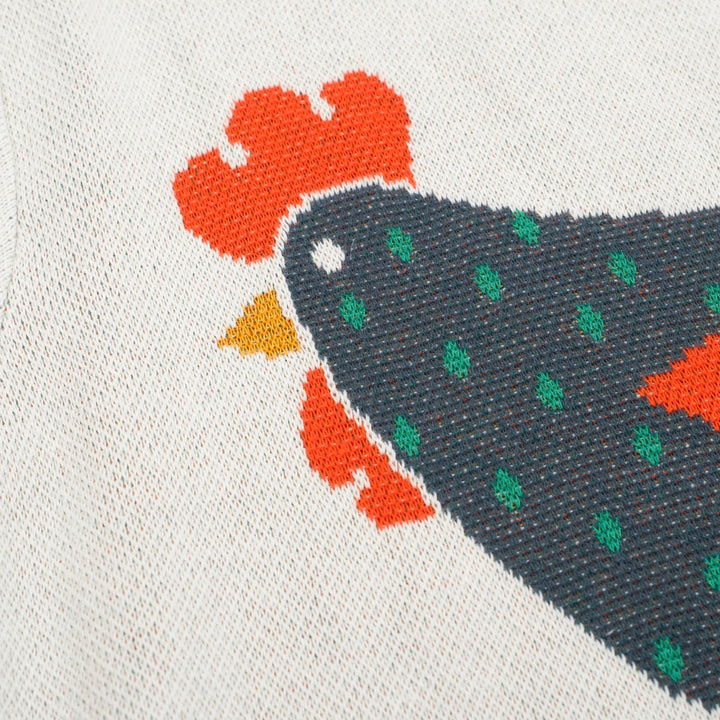 Women's white rooster jacquard knitwear
