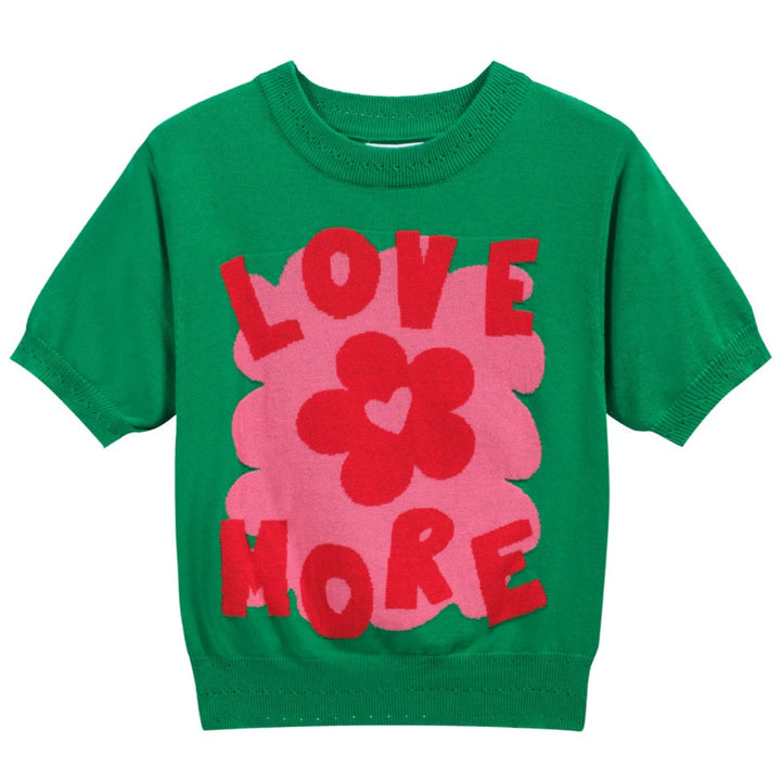 Women's green love more jacquard knitwear-Cropped Length