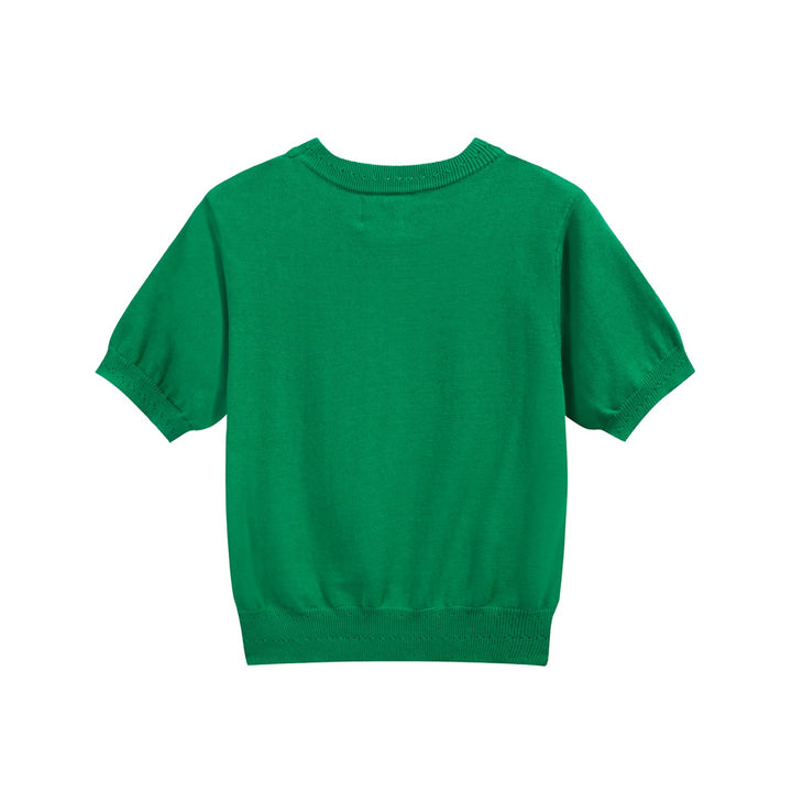Women's green love more jacquard knitwear-Cropped Length