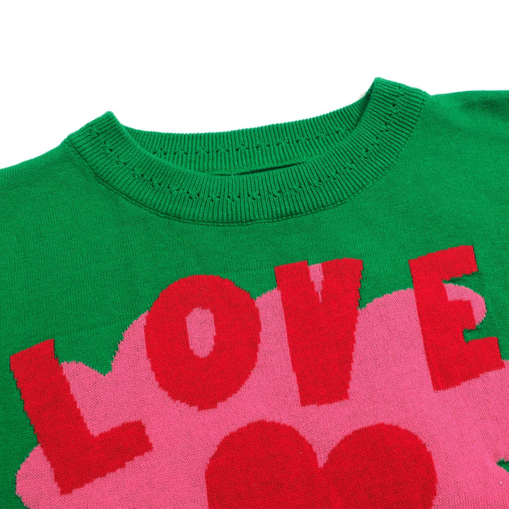 Women's green love more jacquard knitwear-Cropped Length