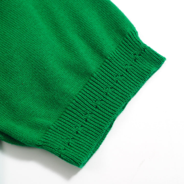 Women's green love more jacquard knitwear-Cropped Length